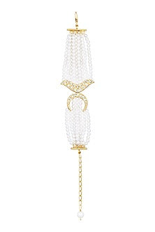 Gold Finish Cream Pearls & Kundan Polki Handcrafted Bracelet