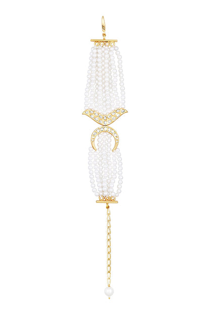 Gold Finish Cream Pearls & Kundan Polki Handcrafted Bracelet