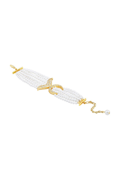 Gold Finish Cream Pearls & Kundan Polki Handcrafted Bracelet