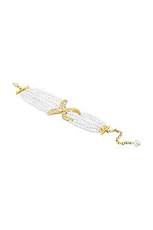 Gold Finish Cream Pearls & Kundan Polki Handcrafted Bracelet