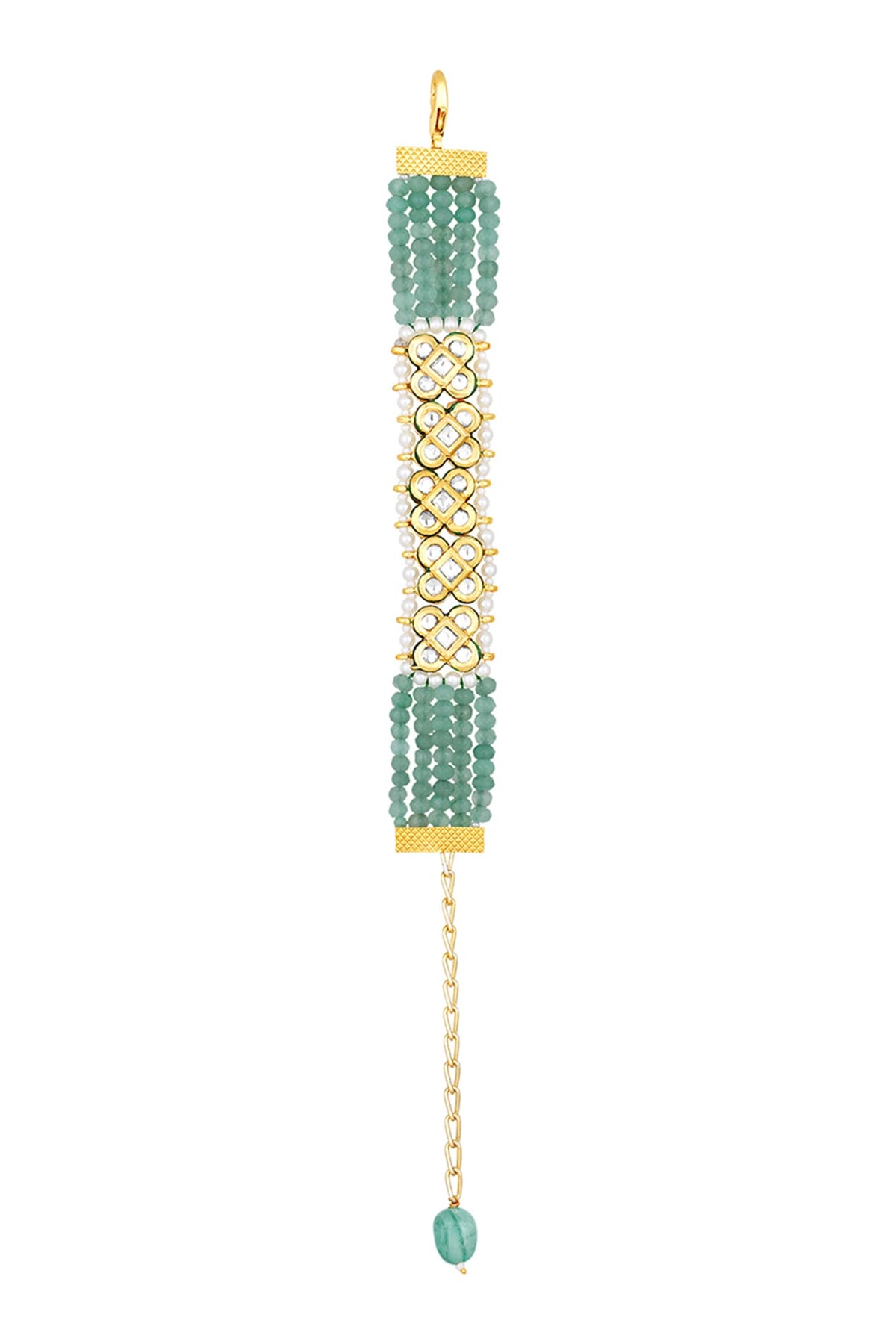 Gold Finish Kundan Polki & Agate Stones Handcrafted Bracelet