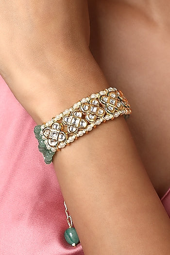 Gold Finish Kundan Polki & Agate Stones Handcrafted Bracelet