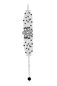 Black Rhodium Finish Agate Stone & Kundan Polki Handcrafted Bracelet