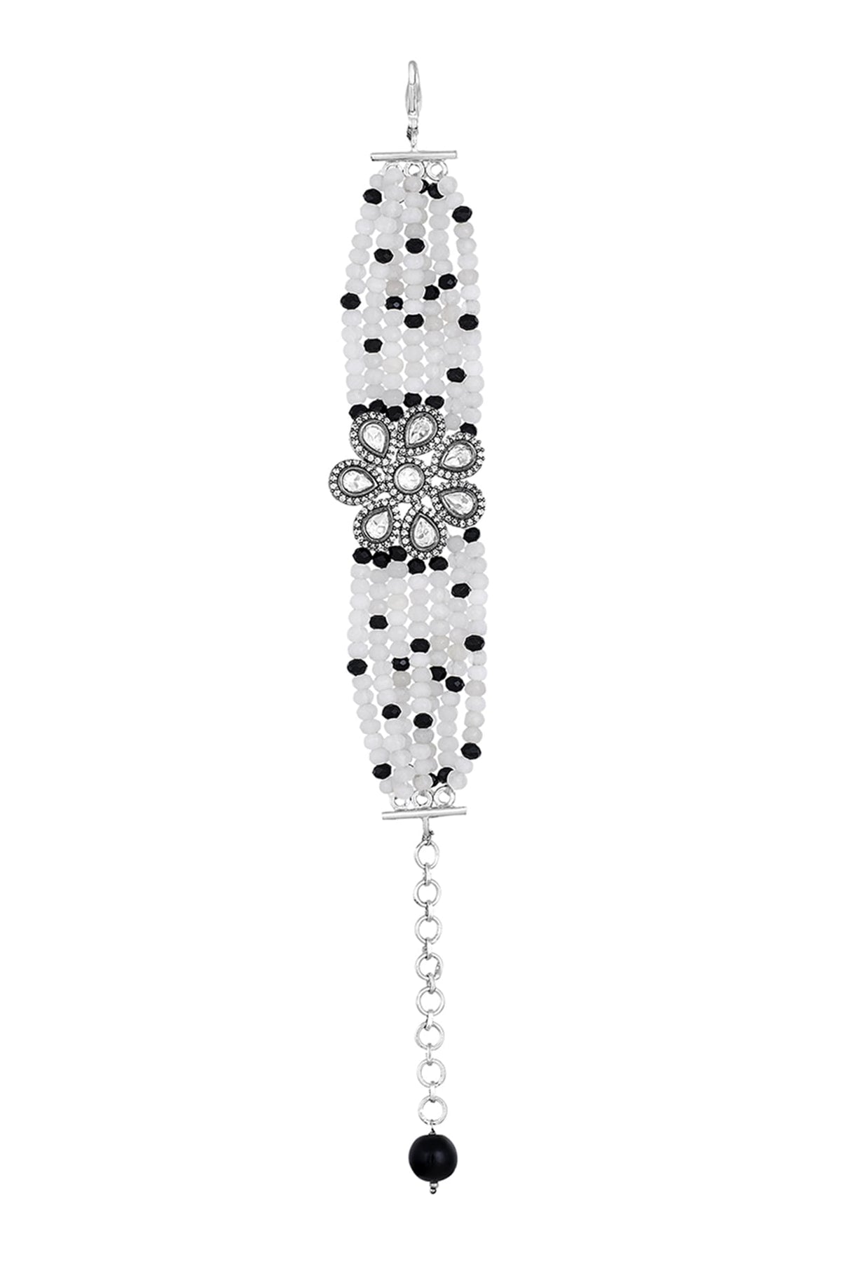 Black Rhodium Finish Agate Stone & Kundan Polki Handcrafted Bracelet