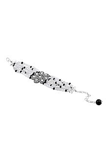 Black Rhodium Finish Agate Stone & Kundan Polki Handcrafted Bracelet