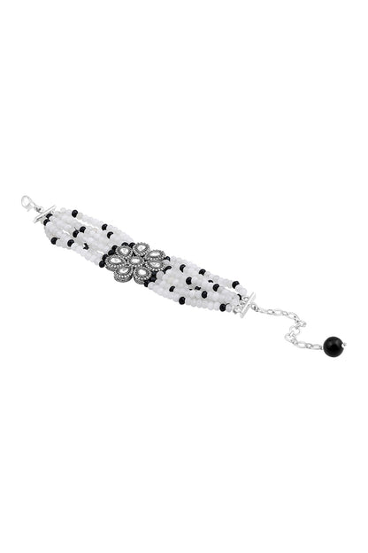 Black Rhodium Finish Agate Stone & Kundan Polki Handcrafted Bracelet