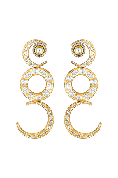 Gold Finish Kundan Polki & Agate Stones Handcrafted Dangler Earrings