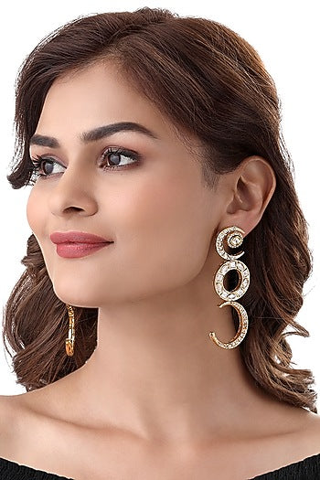 Gold Finish Kundan Polki & Agate Stones Handcrafted Dangler Earrings