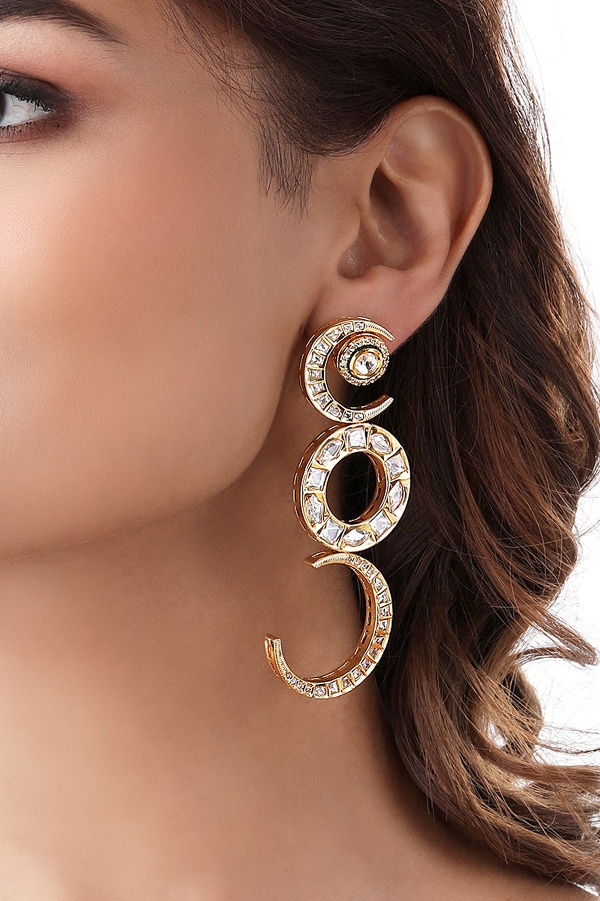 Gold Finish Kundan Polki & Agate Stones Handcrafted Dangler Earrings