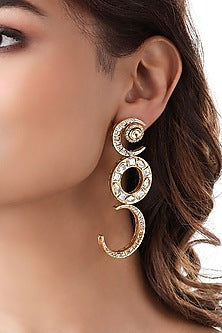 Gold Finish Kundan Polki & Agate Stones Handcrafted Dangler Earrings