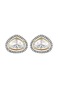 Two- Tone Finish Kundan Polki & Agate Stones Handcrafted Stud Earrings