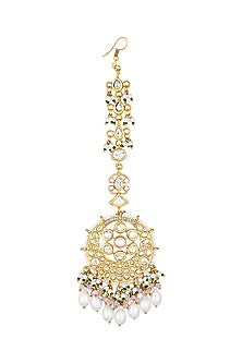 Gold Finish Kundan Polki & Agate Stones Handcrafted Maang Tikka