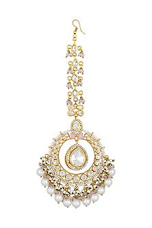 Gold Finish Kundan Polki & Agate Stones Handcrafted Maang Tikka
