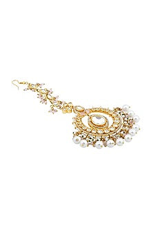 Gold Finish Kundan Polki & Agate Stones Handcrafted Maang Tikka