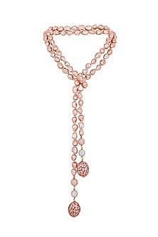 Rose Gold Finish Pink Shell Pearls Handcrafted Long Necklace