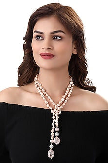 Rose Gold Finish Pink Shell Pearls Handcrafted Long Necklace