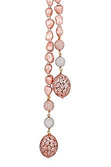 Rose Gold Finish Pink Shell Pearls Handcrafted Long Necklace