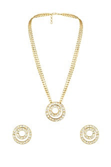 Gold Finish Kundan Polki Handcrafted Long Necklace Set