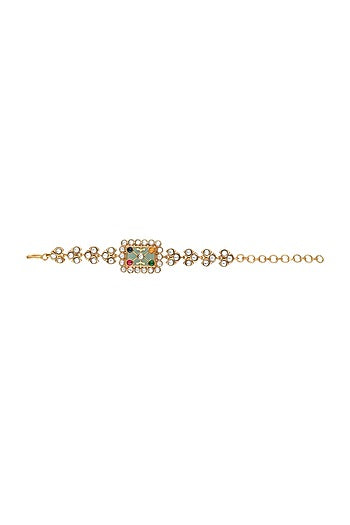 Gold Finish Kundan Polki & Navratna Stone Handcrafted Bracelet