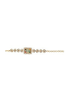 Gold Finish Kundan Polki & Navratna Stone Handcrafted Bracelet