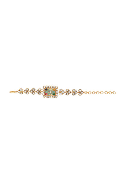 Gold Finish Kundan Polki & Navratna Stone Handcrafted Bracelet