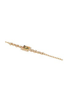 Gold Finish Kundan Polki & Navratna Stone Handcrafted Bracelet