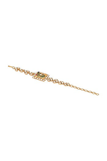 Gold Finish Kundan Polki & Navratna Stone Handcrafted Bracelet