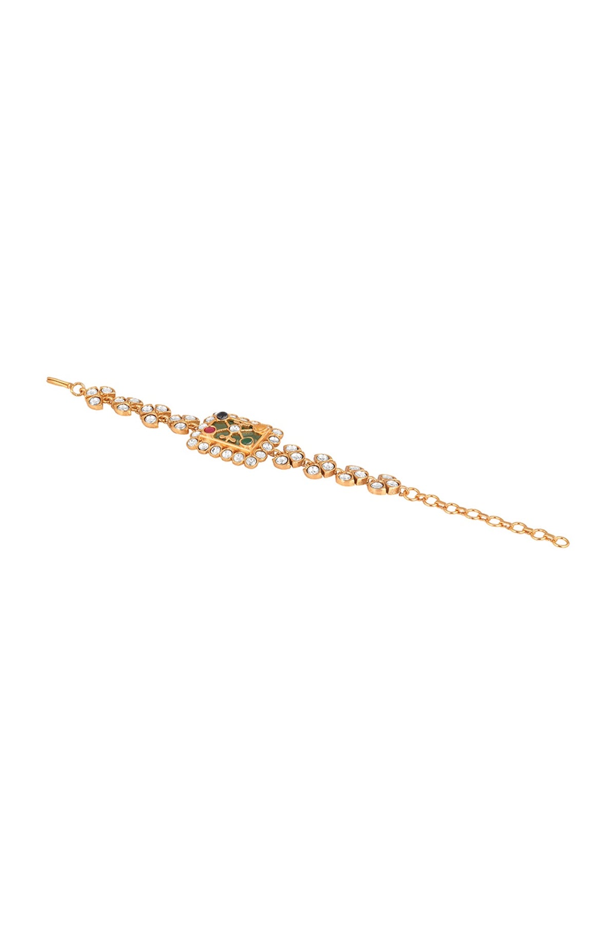 Gold Finish Kundan Polki & Navratna Stone Handcrafted Bracelet