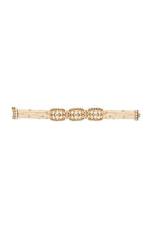 Gold Finish Kundan Polki & Cream Stone Handcrafted Bracelet