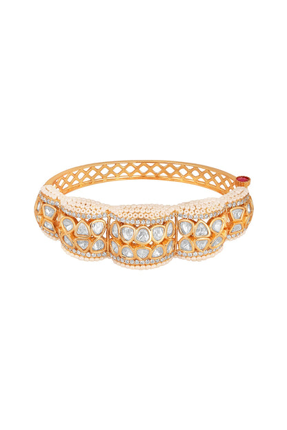 Gold Finish Kundan Polki Handcrafted Bracelet
