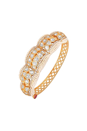 Gold Finish Kundan Polki Handcrafted Bracelet