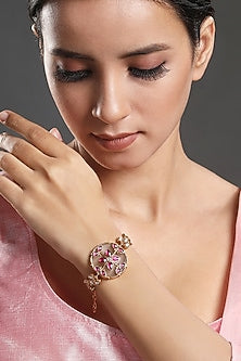 Gold Finish Pink Onyx Handcrafted Bracelet
