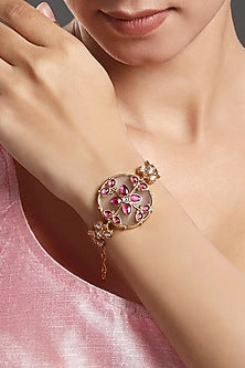 Gold Finish Pink Onyx Handcrafted Bracelet