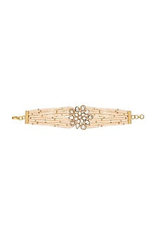Gold Finish Cream Kundan Polki Handcrafted Bracelet