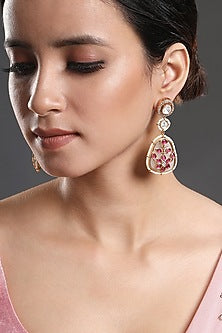 Gold Finish Red Onyx Handcrafted Dangler Earrings