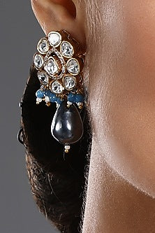 Gold Finish Kundan Polki Handcrafted Stud Earrings