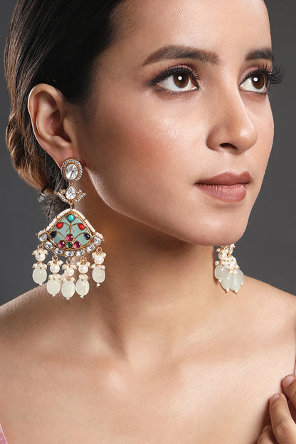 Gold Finish Kundan Polki & Onyx Handcrafted Dangler Earrings