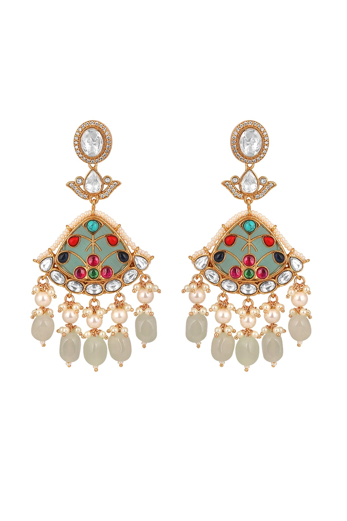 Gold Finish Kundan Polki & Onyx Handcrafted Dangler Earrings
