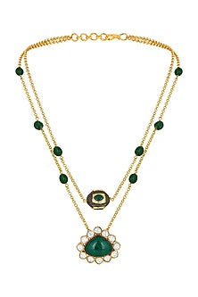 Two-Tone Finish Emerald Synthetic Stone Handcrafted Long Necklace
