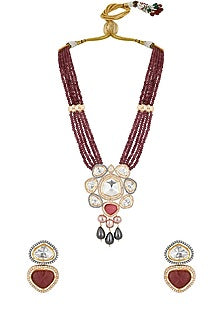 Two-Tone Finish Pink Agate Stone Handcrafted Long Necklace Set