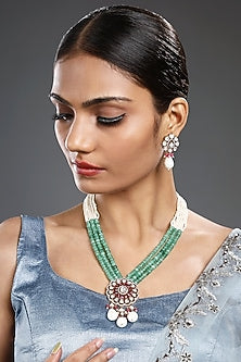Gold Finish Multi-Colored Agate Beaded Handcrafted Long Necklace Set