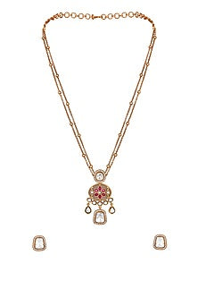 Gold Finish Onyx Handcrafted Long Necklace Set
