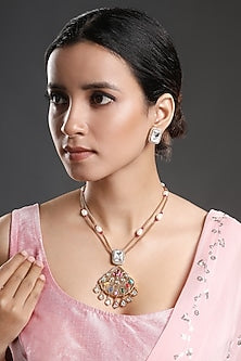 Gold Finish Multi-Colored Onyx Long Handcrafted Necklace Set