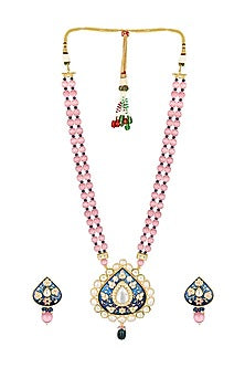 Micron Gold Finish Agate Stones Long Necklace Set