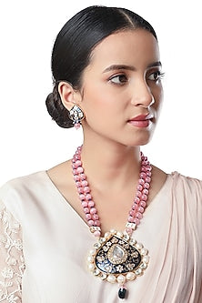 Micron Gold Finish Agate Stones Long Necklace Set