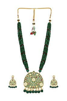 Micron Gold Finish Tumble & Onyx Stones Necklace Set