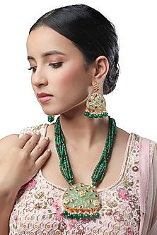 Micron Gold Finish Tumble & Onyx Stones Necklace Set