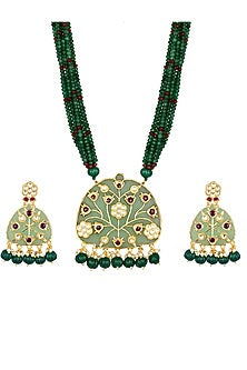 Micron Gold Finish Tumble & Onyx Stones Necklace Set