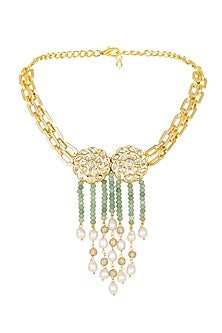 Micron Gold Finish Choker Necklace With Agate Stones