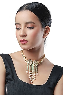Micron Gold Finish Choker Necklace With Agate Stones